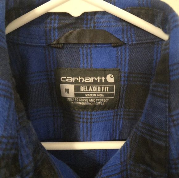 CARHARTT Flannel Plaid Shirt Men Size Medium Relaxed Fit Long Sleeve Blue Black - Picture 3 of 6